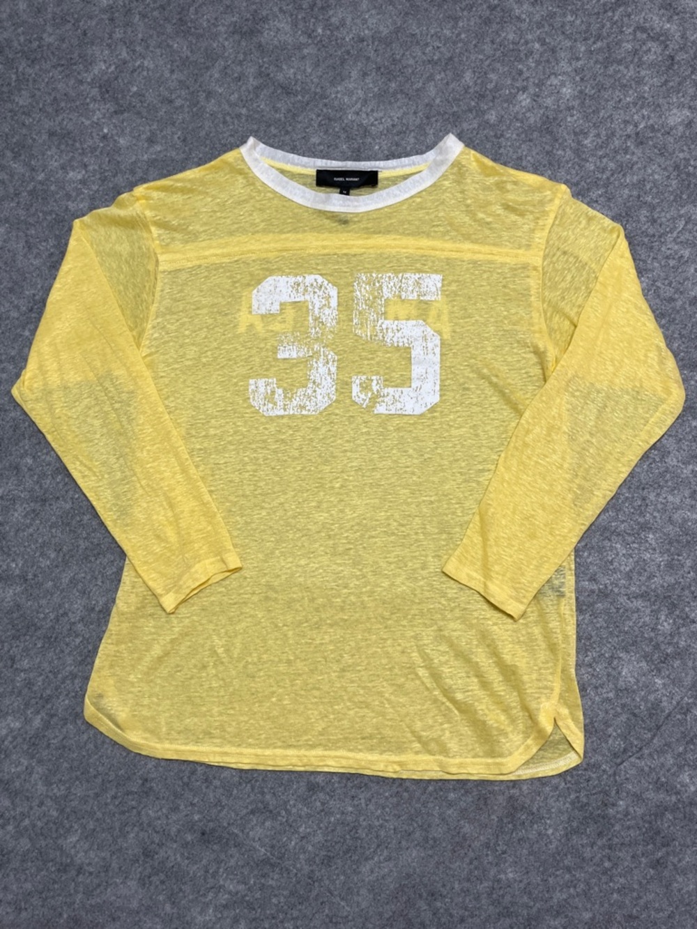 Isabel Marant Yellow Sheer Varsity Linen Top with White Trim